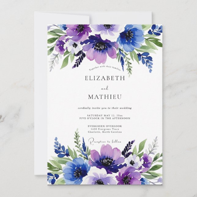 Plum Purple Vibrant Botanical Wedding Invitation (Front)
