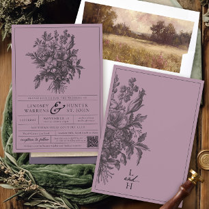 Plum Purple Vintage Floral Romantic Garden Wedding Invitation