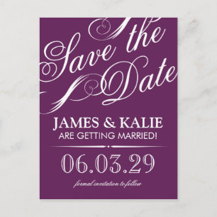 Plum Purple Vintage Script Save the Date Announcement Postcard