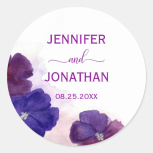 Plum Purple Violet Floral Watercolor WEDDING Classic Round Sticker