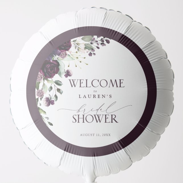 Plum Purple Watercolor Bridal Shower Welcome Balloon (Front)