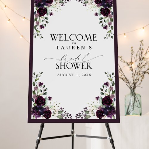 Plum Purple Watercolor Bridal Shower Welcome Foam Board