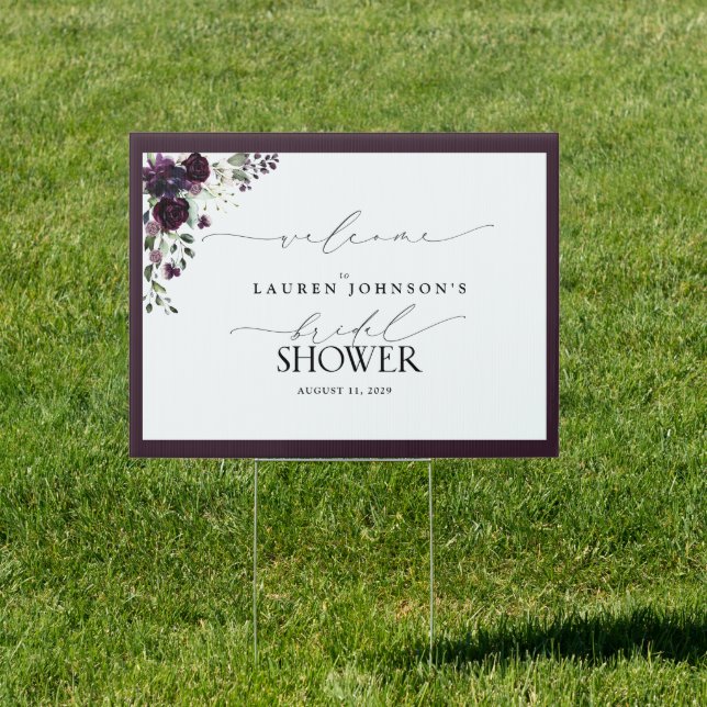 Plum Purple Watercolor Bridal Shower Welcome Sign (Insitu)