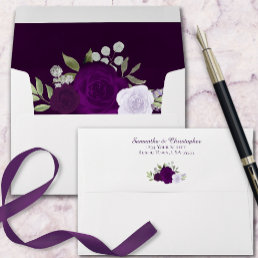 Plum Purple Watercolor Floral Elegant Wedding Envelope