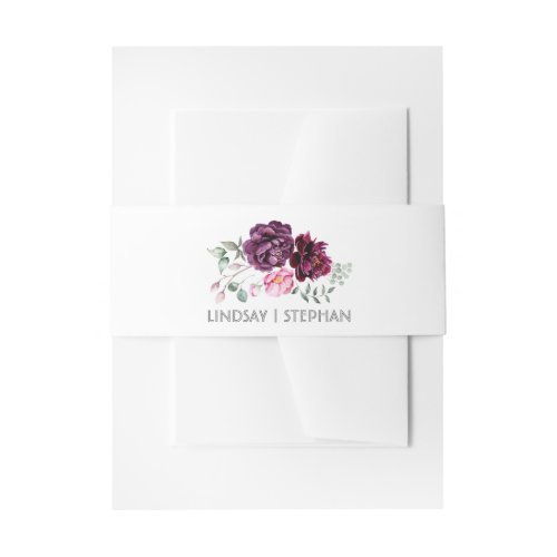 Plum Purple Watercolor Flowers Elegant Wedding Invitation Belly Band