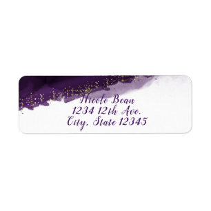 Plum Purple Watercolor Gold Modern Chic Elegant Label