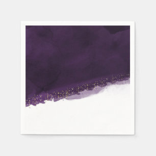 Plum Purple Watercolor & Gold Modern Chic Elegant Paper Napkins