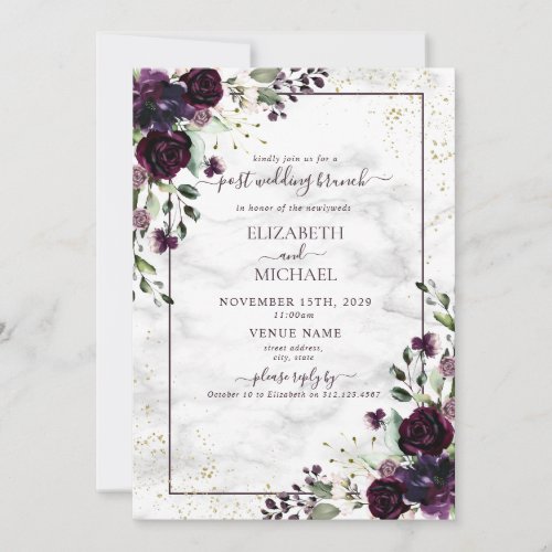 Plum Purple Watercolor Marble Post Wedding Brunch Invitation