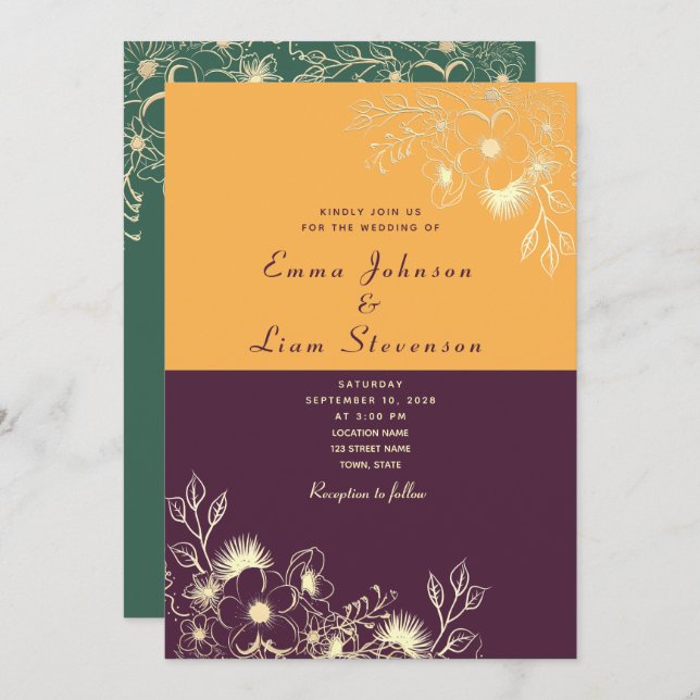 Plum Purple Wedding Invitation (Front/Back)