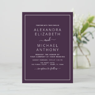 Plum Purple Wedding Modern Typography Invitation
