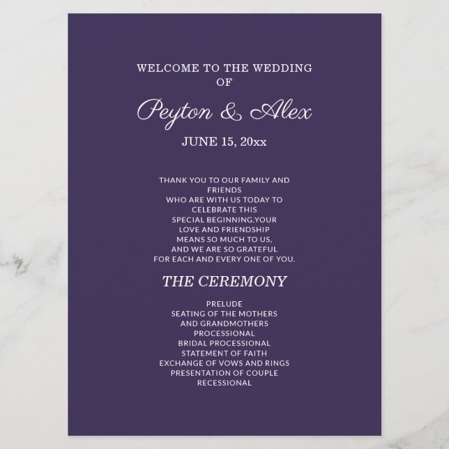 Plum Purple Wedding Program Double-Sided  (Front)