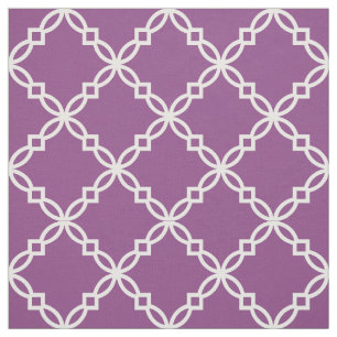 Plum Purple, White Fancy Moroccan Quatrefoil Fabric