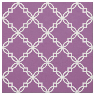 Plum Purple, White Fancy Moroccan Quatrefoil Fabric