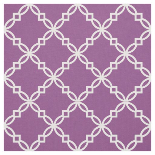 Plum Purple, White Fancy Moroccan Quatrefoil Fabric