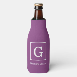 Plum Purple White Framed Initial Monogram Bottle Cooler
