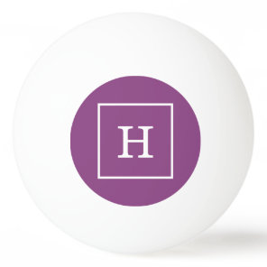 Plum Purple White Framed Initial Monogram Ping-Pong Ball