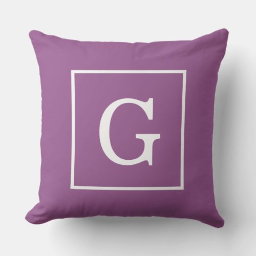 Plum Purple White Framed Initial Monogram Throw Pillow