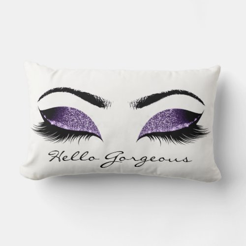 Plum Purple White Makeup Lashes Hello Gorgeous Lumbar Pillow
