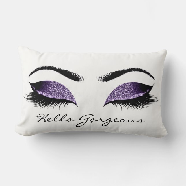 Plum Purple White Makeup Lashes Hello Gorgeous Lumbar Pillow (Front)