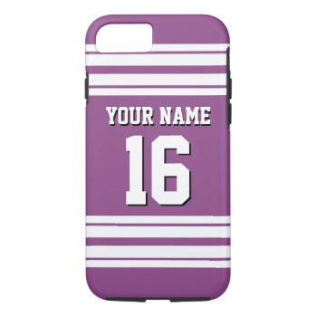 Plum Purple White Team Jersey Custom Number Name Iphone 8/7 Case by FantabulousCases at Zazzle