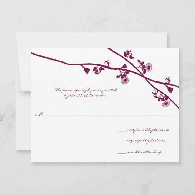 Plum Purple Wildflower Branches Wedding RSVP Card (Front)