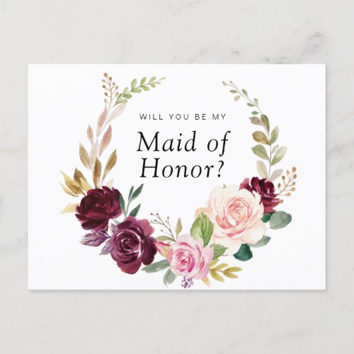 plum purple will you be my Maid of Honor card