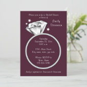 Plum Purple Wine Diamond ring Bridal Shower Invitation (Standing Front)