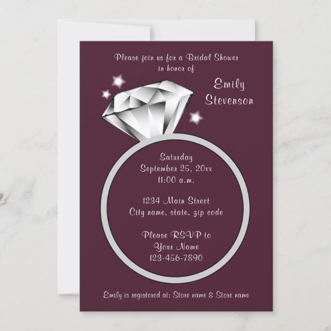 Plum Purple Wine Diamond ring Bridal Shower Invitation (Front)