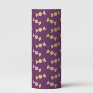 PLUM PURPLE WITH GOLD HALLOWEEN WRAPPED CANDIES PILLAR CANDLE
