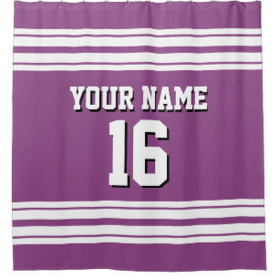 Plum Purple with White Stripes Sports Jersey Shower Curtain