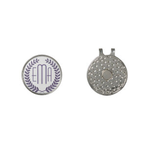 Plum Purple Wreath And Custom Monogram Golf Hat Clip