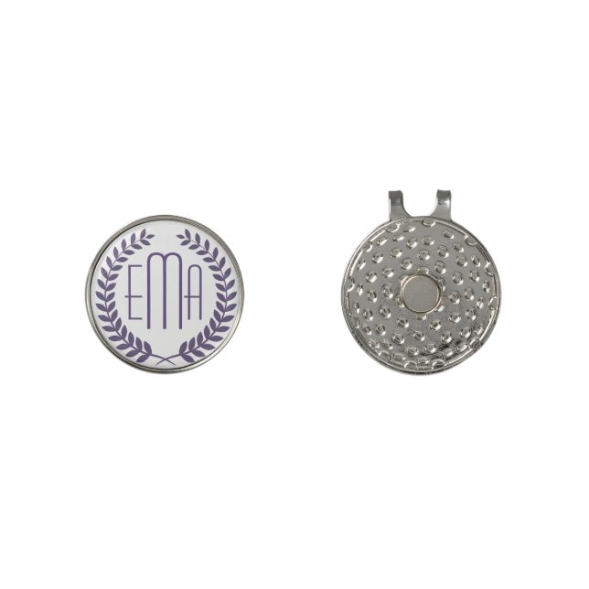 Plum Purple Wreath And Custom Monogram Golf Hat Clip (Front and Back)