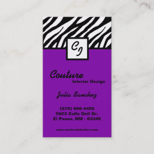 Plum Purple Zebra Print Personalize Business Card