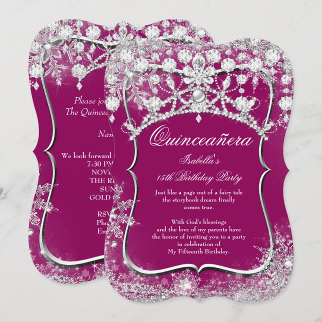 Plum Quinceanera 15th Winter Wonderland Invitation (Front/Back)