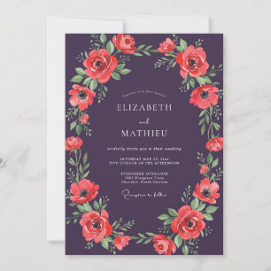 Plum Red Poppy Wedding Invitation
