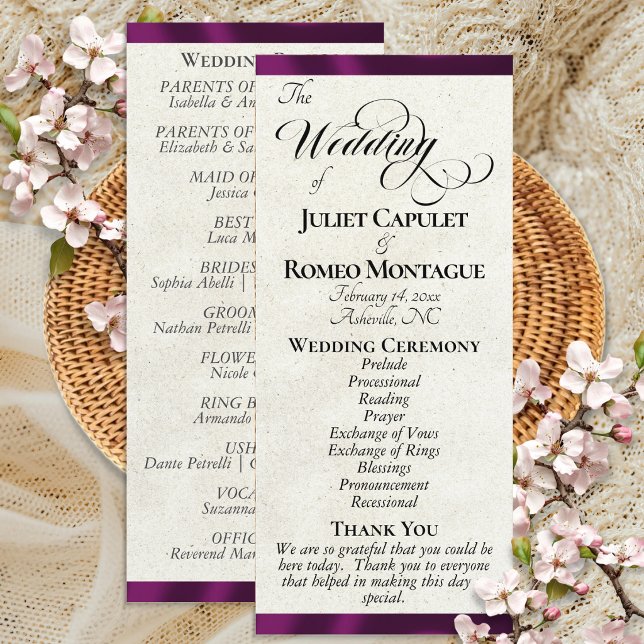 Plum Ribbon Wedding Program (Creator Uploaded)