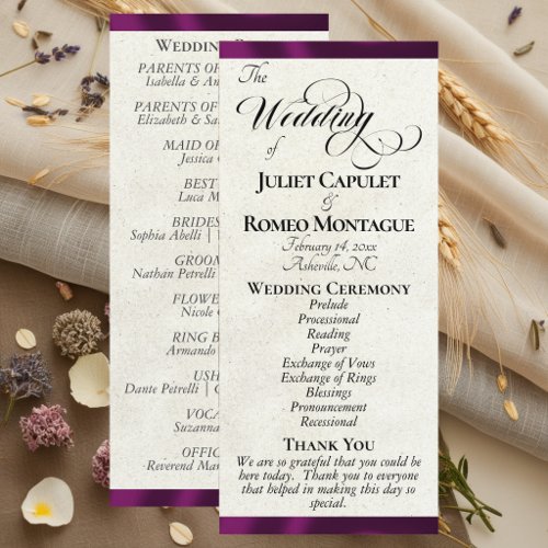Plum Ribbon Wedding Program