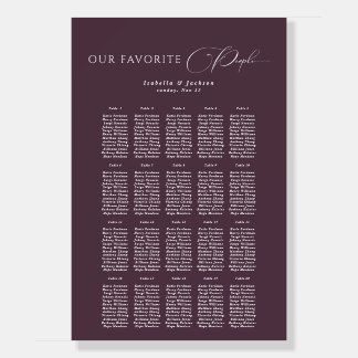 Plum Romantic Calligraphy Wedding Seating Chart Foam Board