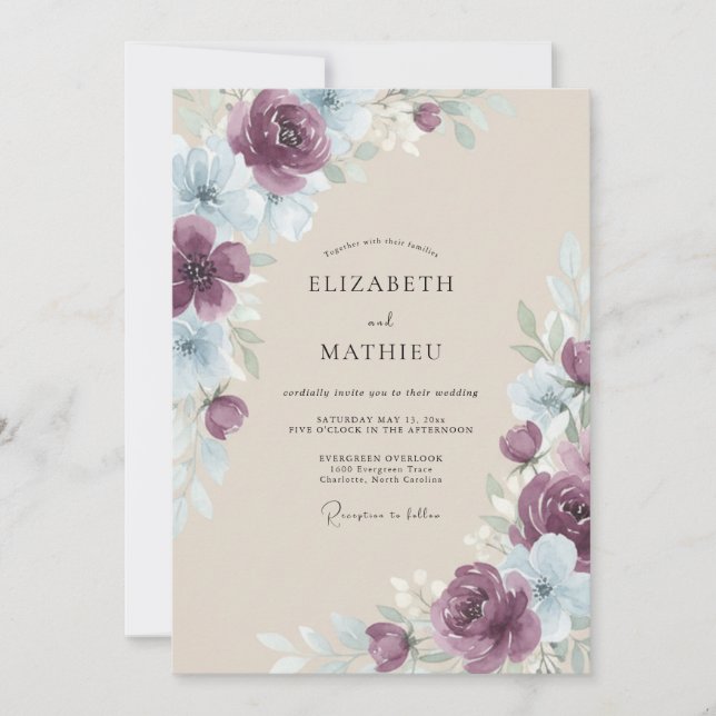 Plum Romantic Floral Wedding Invitation (Front)
