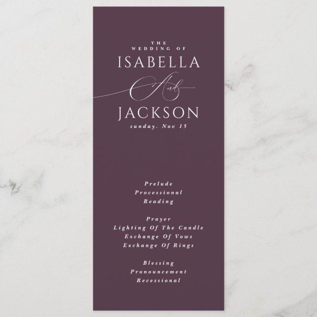 Plum Romantic Hand-Lettered Wedding Program (Front)