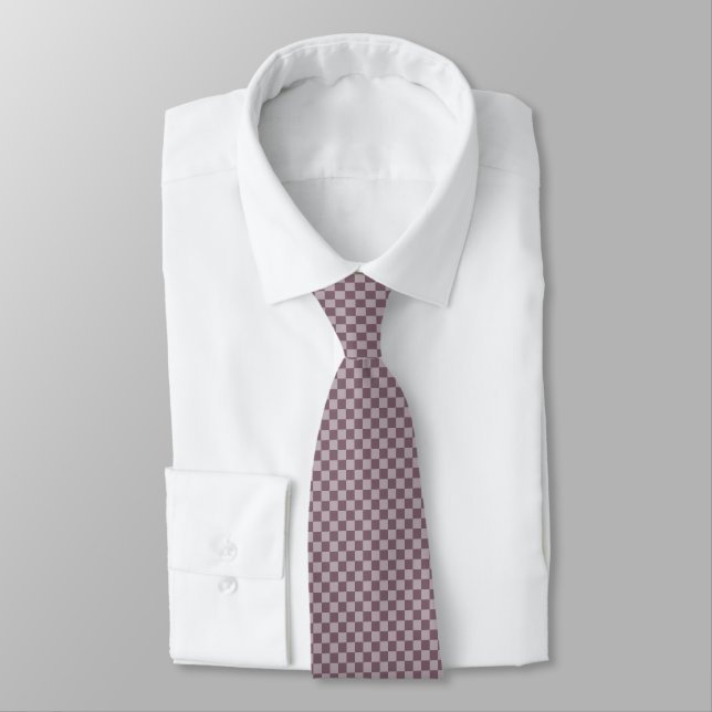 Plum Rose Checkered Pattern - Neck Tie (Tied)
