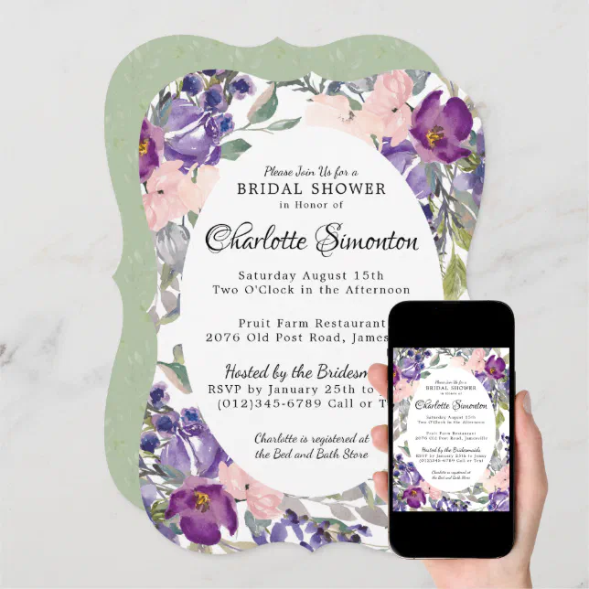 Plum Rose Floral Bridal Shower Invitation Zazzle