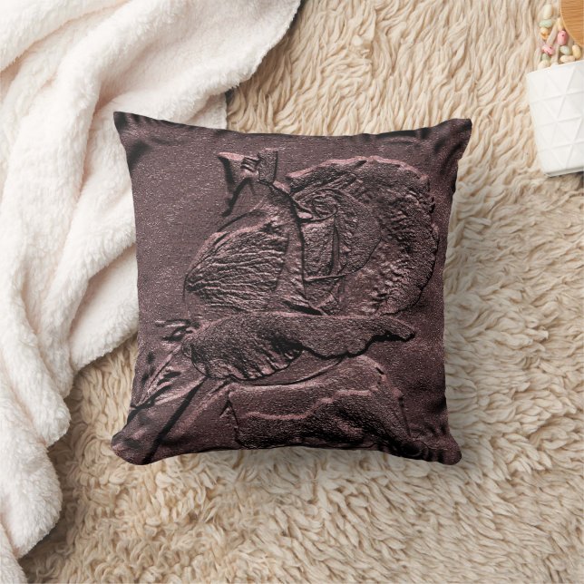 Plum Rosebud Floral Art Throw Pillow (Blanket)