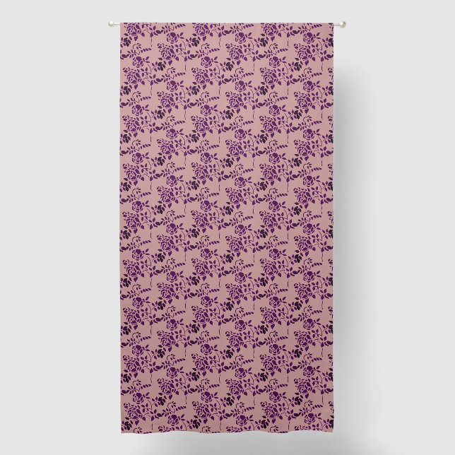 Plum Rosebud Stencil Floral Art Blackout Curtains (Front)