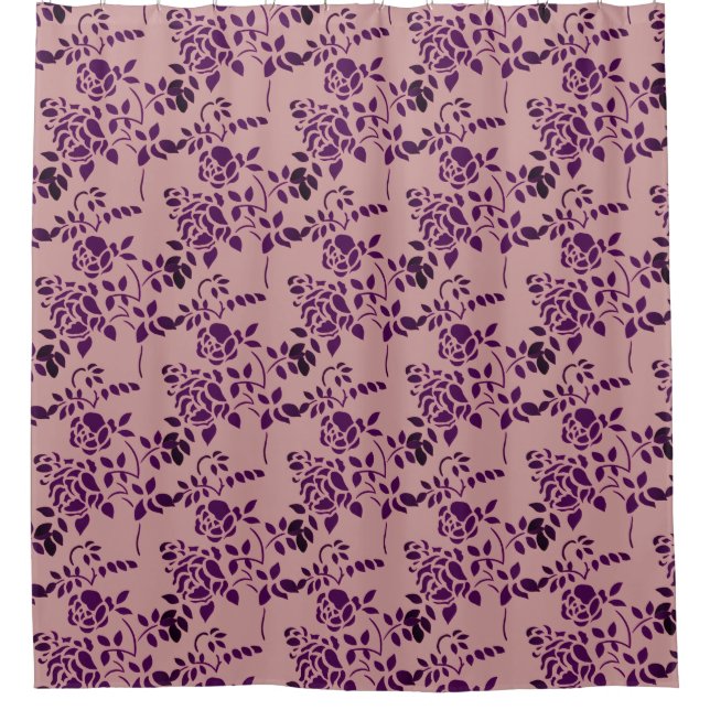 Plum Rosebud Stencil Floral Art Pattern Shower Curtain (Front)