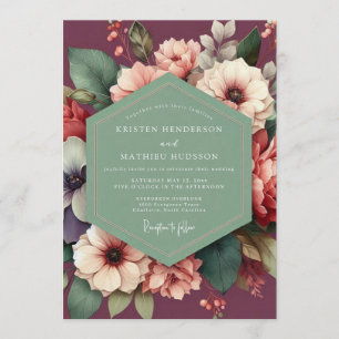 Plum Sage Floral Wedding Invitation
