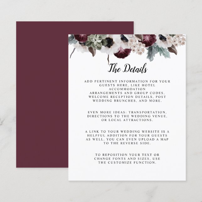 Plum Sage Ivory Pink Floral budget wedding details (Front/Back)