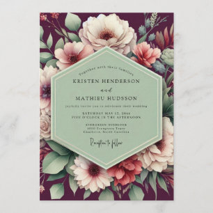 Plum Sage Moody Bloom Wedding Invitation