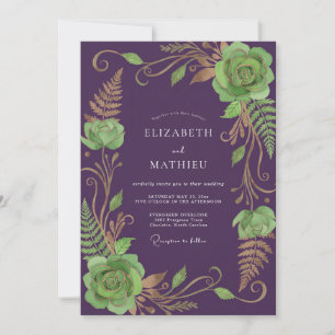 Plum Sage Succulent Eucalyptus Wedding Invitation