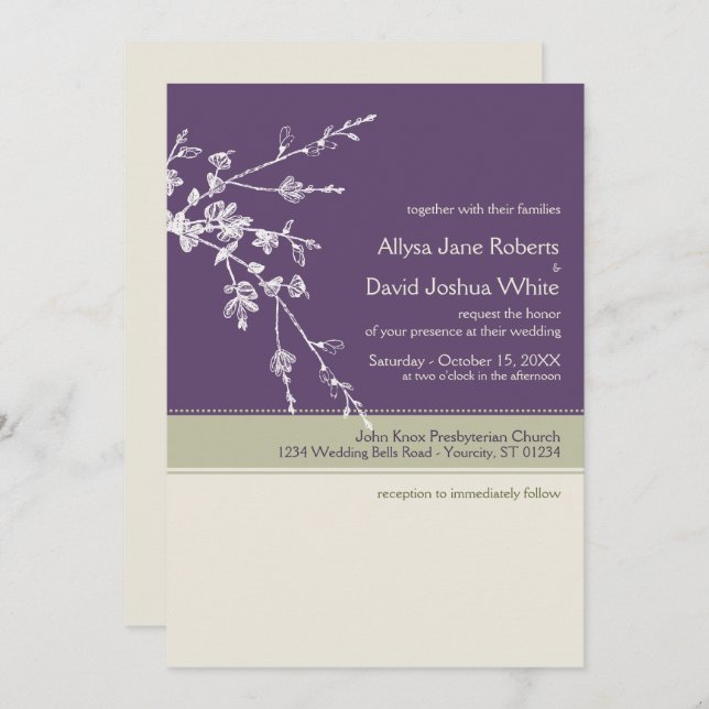 Plum Sage Wedding Invitation (Front/Back)